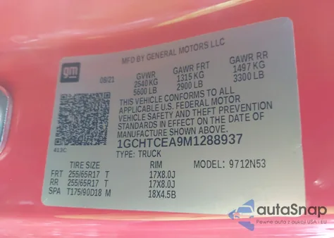 2021 Chevrolet Colorado 4Wd Long Box Lt z USA, uszkodzony, nr VIN 1GCHTCEA9M1288937